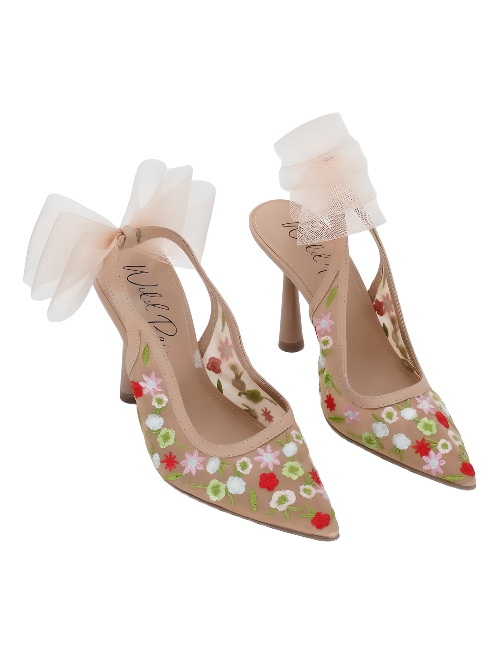 Wild Pair Anaiis Embellished Slingback Pumps Nude Floral Mesh 3.5" Heel Size 5M
